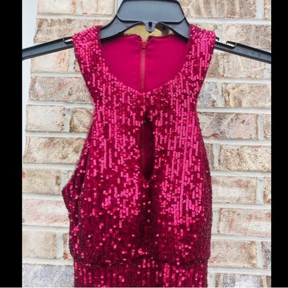 Y2K Red Sequin Goth Sexy Jessica Rabbit Keyhole Vamp Formal Prom Dress - Picture 5 of 7